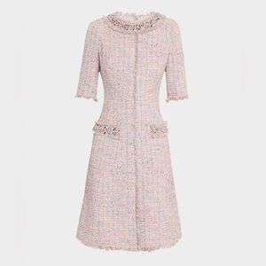 Teri Jon Bead & Fringe-Trim Tweed Dress